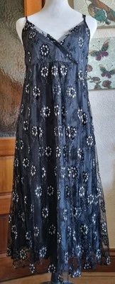 Noa Noa Black & Silver Metallic Mesh Midi Dress Lined XL — 第 1/4 张图片