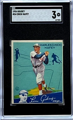 1934 Goudey Charles (Chick) Hafey # 34  SGC 3 - Image 1 of 4