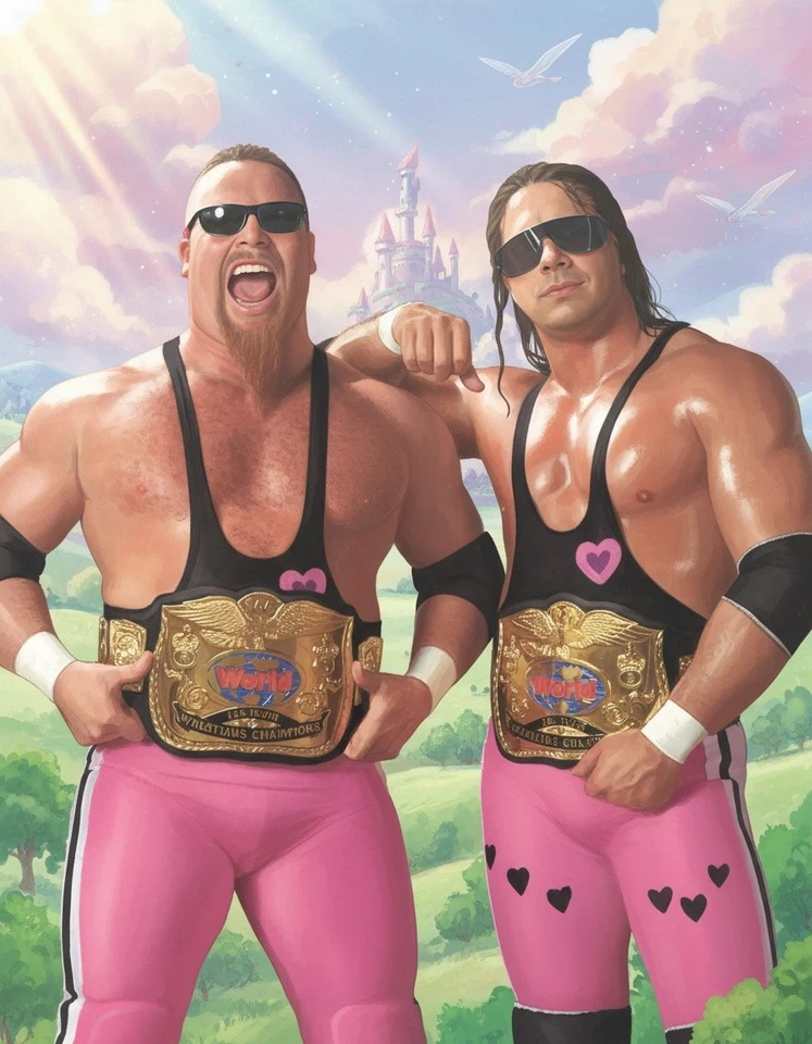 Impresión artística Ghibli 8x10 Bret Hart & Jim The Anvil Neidhart The Hart Foundation Foto 1 de 1