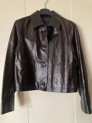 $490 MASSIMO DUTTI NUEVA MUJER Chaqueta corta de cuero con bolsillos MARRÓN Pequeña Foto 1 de 4
