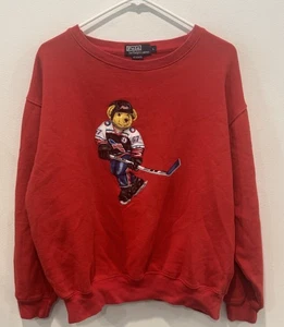 Sudadera De Colección Ralph Lauren Polo Oso Rojo Hockey sobre Hielo Polo Deporte Talla L - Imagen 1 de 8