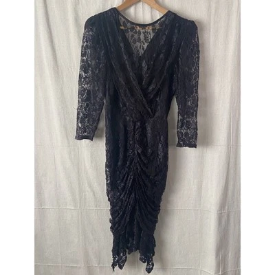 Vintage Jay Jacob’s Black Lace Ruched Dress Women Sz 9 Rocker Witchy Whimsigoth - Image 1 of 4