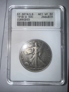 1918 D WALKING LIBERTY HALF DOLLAR VF30 - Picture 1 of 4