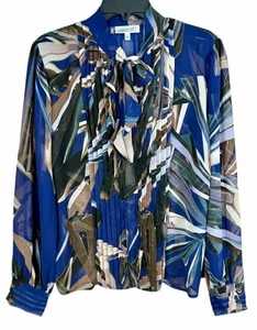 Jennifer Lopez Women's XL Semi-Sheer Long Sleeve Blouse Tie Neck Abstract Print - Picture 1 of 10