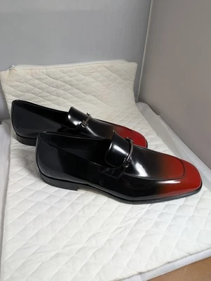 Мужские мокасины Ferragamo «Fedro» Ombre лакированная кожа черные/красные, новые - никогда не носились - Изображение 1 из 4