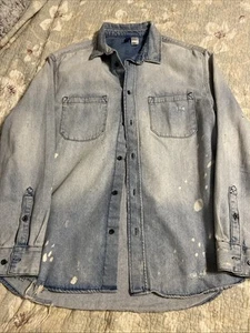 H&M Unisex Men Women Ripped Denim Button Shirt Washed Size Medium - Picture 1 of 4