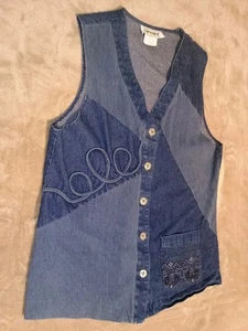 Sunny Sport By Sunny South Vintage Women's Denim Pieced Denim Vest Sz 12 - Picture 1 of 7