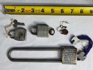 Vintage Antique Padlocks & Keys Lot of 4 Padlocks & Keys Pre-owned - Picture 1 of 21