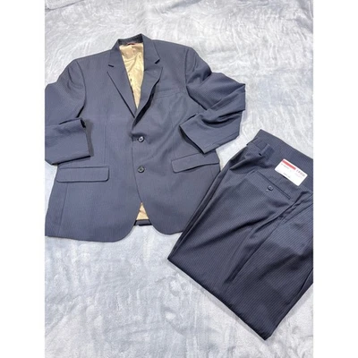 IZOD мужской темно-синий в тонкую полоску костюм куртка брюки 43R 36W бизнес официальный - Изображение 1 из 4