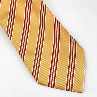 Brioni Repp Silk Tie Stripes Yellow Burgandy Brown Long 62" x 3.75" Luxury Gift - Image 1 of 4