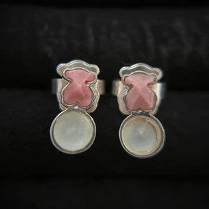 TOUS 925 Silver Earrings Bear Motif Natural Stone Jewelry Stylish Design F004 - Picture 1 of 8