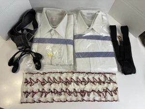 Vintage Mens White Shirts (2) Size 16/34 Suspenders (2) Detachable Ruffle Formal - Picture 1 of 12