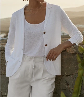Chaqueta Blazer Poetry 100% Lino Jersey Blanco Bolsillos Talla US 16 Foto 1 de 4