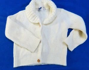 Vintage TURBO HI-BULK Dupont Orlon Acrylic IVORY BABY SWEATER Cardigan SZ 6-9 M - Imagen 1 de 6
