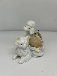White Porcelain Poodle & Cat Pin Cushion Flowers Japan Lenwile Ardalt Verithin - Picture 1 of 11
