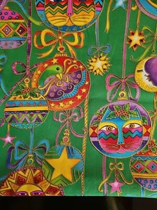 Laurel Burch "Bountiful Blessings" For Christmas fabric Green 100% cotton 1 Yd - Picture 1 of 4