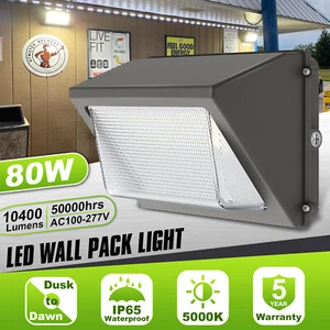 LED Wall Pack Lighting Fixture 80W 5000K Daylight with Photocell Outdoor Garden - Picture 1 of 14