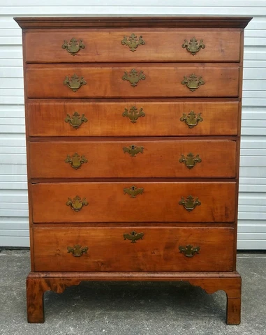 Antique Chippendale Maple Tall Chest of Drawers Dovetail Plank Top FREE SHIP Cover