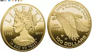 1792-2017 Antique US 100 Dollar Coin, Liberty Coin Souvenir Replica for Collecti - Picture 1 of 3
