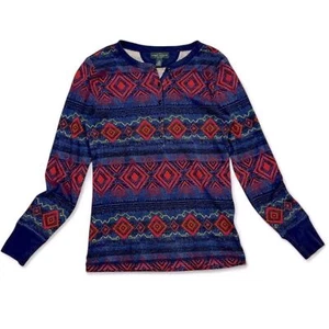 LRL Lauren Jeans Co. by Ralph Lauren Aztec Southwest Print Henley Petite Small - Bild 1 von 3