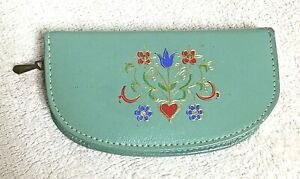 Vintage Austrian Manicure Set in Sweet Mint Green Leather Case w/ Flower Design