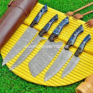 CUSTOM MADE HAND FORGED DAMASCUS STEEL CHEF KNIFE SET KITCHEN KNIVES WITH BAG MS - Picture 1 of 5