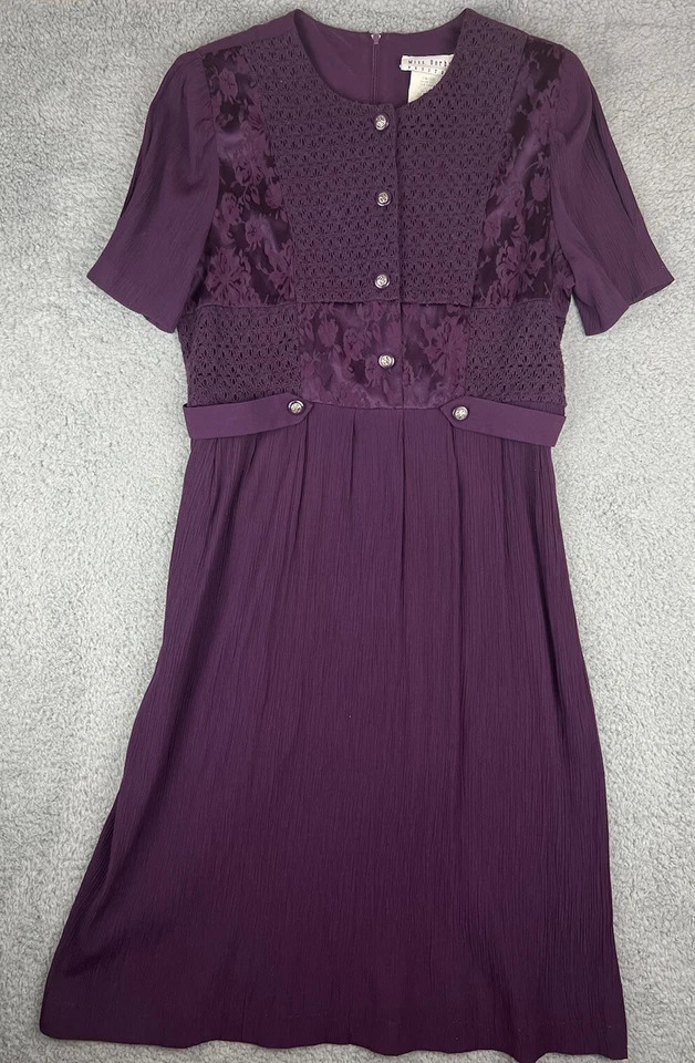 Vestido Miss Dorby Vintage 14P Crochet Floral Regencia Púrpura Evento Madre Boda Foto 1 de 4