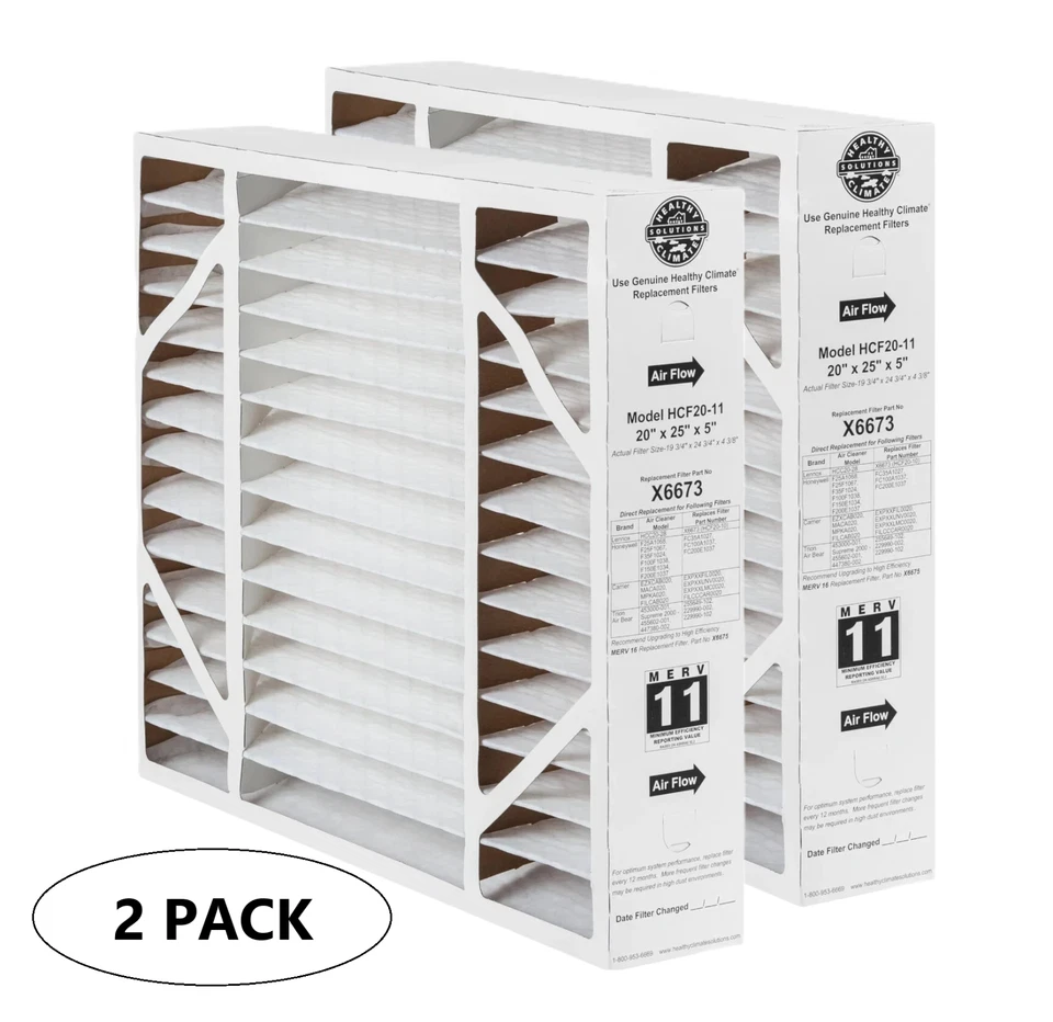Lennox X6673 Healthy Climate Air Purifier 20"x25"x5" MERV 11 Filter - 2 Pack - Image 1 of 2