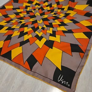 Vintage Vera Neumann Scarf Square Mod Geometric Taupe Orange Yellow Sunburst 70s - Picture 1 of 9