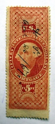 Dated April 23, 1867 ~ $5 Mortgage  Revenue Stamp #R91c - Image 1 of 4