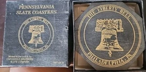 Vtg The liberty Bell Philadelphia & Statute Of Liberty, PA Slate CoastersVINTAGE - Picture 1 of 2