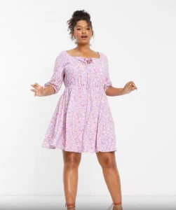 Mini vestido skater delantero Simply Be Tie en morado floral talla 32 - Imagen 1 de 6