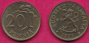 FINLAND 20 PENNIA 1977K UNC RAMPANT LION LEFT,DATE BELOW,TREE RIGHT OF DENOMINAT - Picture 1 of 1