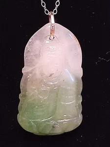 Chinese Jade Jadeite Buddha Pendant 10k White Gold Chain - Picture 1 of 10