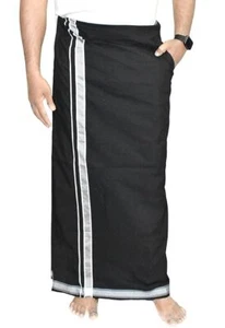 Kerala Style Men's Cotton Pocket Dhoti Vesti Sarong Nightwear Unstitched - Picture 1 of 15
