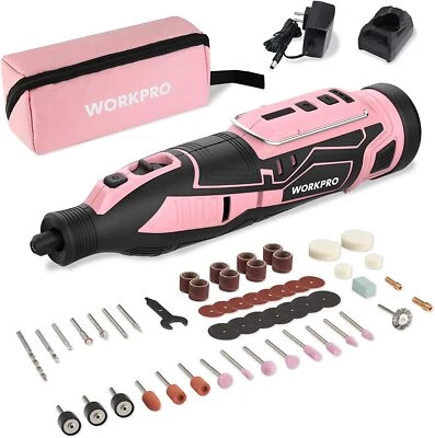 WORKPRO Pink 12V Cordless Rotary Tool Kit 5 Variable Speeds Craft Tool for DIY - Image 1 of 4