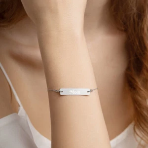Engraved Silver Bar Chain Bracelet gift for mom - Picture 1 of 4