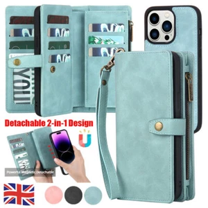Zip Wallet Case Leather Magnetic Cover For iPhone 16 15 14 13 12 11 Pro Max XR - Picture 1 of 33