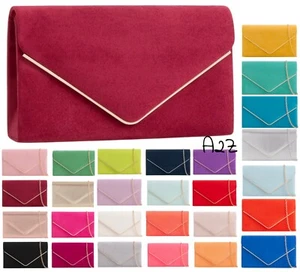 Womens Faux Suede Envelope Clutch Bag Prom Ladies Party Evening Handbag Purse UK - Picture 1 of 33