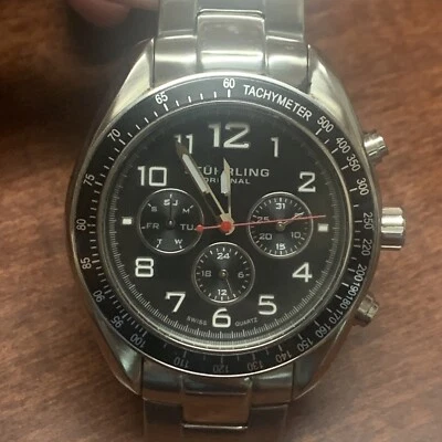 Reloj Hombre Stuhrling Original 814 01 2 Cuarzo Suizo Taquímetro Fecha 24 horas Foto 1 de 4
