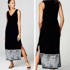 NWT J. Jill Wearever Collection Havana Maxi Dress Size S Black Floral Surplice - Picture 1 of 9