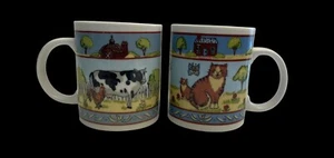Juego de 2 tazas vintage de casa de campo vaca y gato ambiente de granja difícil de encontrar - Imagen 1 de 7