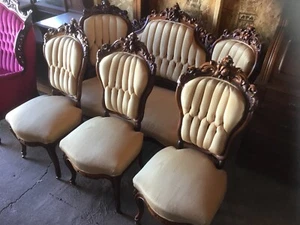 Antique 1860s Victorian Solid Roeswood Mirror Back Sofa and 3 Side Chairs. Wow! - Picture 1 of 24