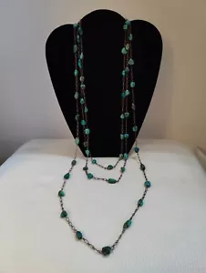 Faux Turquoise Necklace 50 inches Silver Chain - Picture 1 of 7