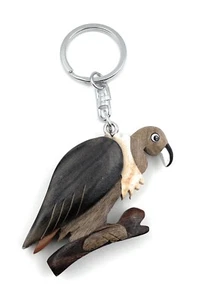 Handmade Wood Keychain Vulture Bird of Prey Raven Vulture on Branch - Picture 1 of 5