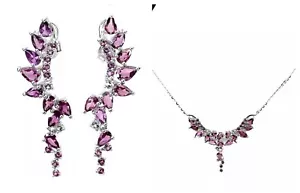 Silver Rhodolite Necklace Earrings Genuine Natural Gems Sterling 17 to 19 Inch - Picture 1 of 24
