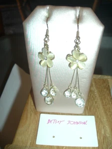Dangling OPAL CRYSTAL FLOWER GOLD CHAIN TASSELS Betsey Johnson Pierced EARRINGS - Picture 1 of 10
