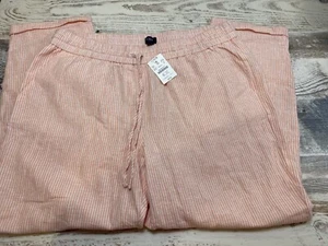 J. Crew Striped Linen Blend Drawstring Pants Coral White Size 14 Cropped - Picture 1 of 7