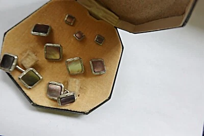 Cufflink & Stud 9 piece Art Deco Abalone Tuxedo Stud Set with Matching Cufflinks - Image 1 of 3
