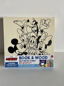 Disney Mickey $ Friends Book & Wood Art Kit To Color With 6 Markers 8x8 NEW - Picture 1 of 5